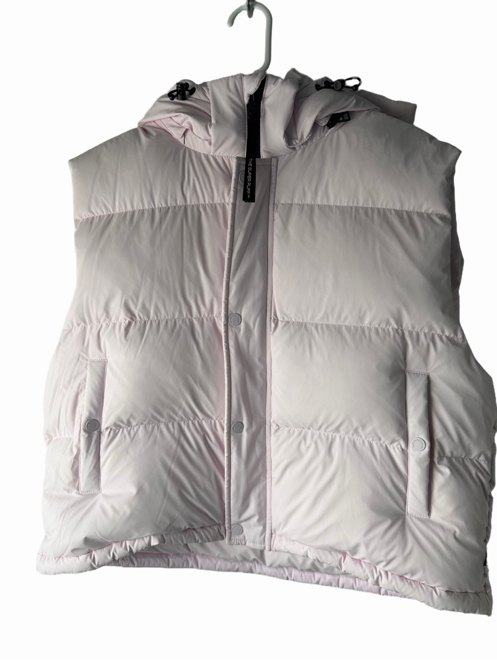Aritzia TNA The Super Puff Shorty Hooded Puffer Vest Pale Pink Matte Size Large